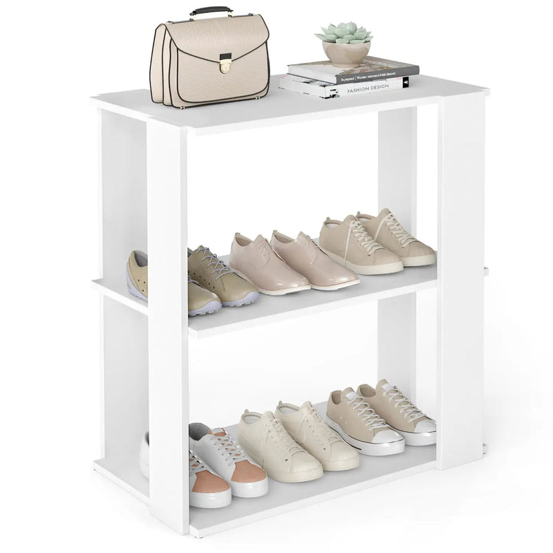 3-Tier Stackable Shoe Rack with Anti-Tip Design - White by DirectDeals