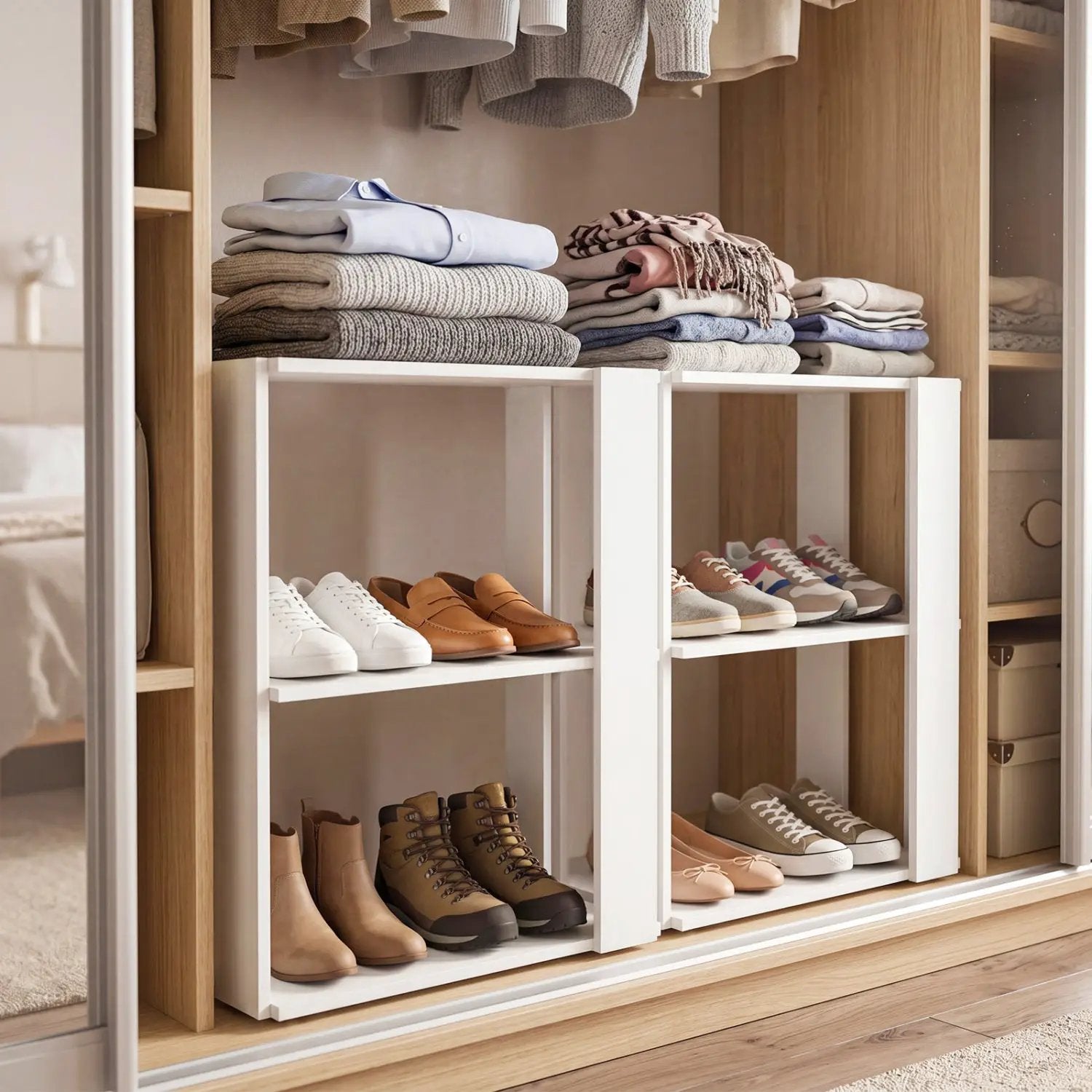 3-Tier Stackable Shoe Rack with Anti-Tip Design - White by DirectDeals
