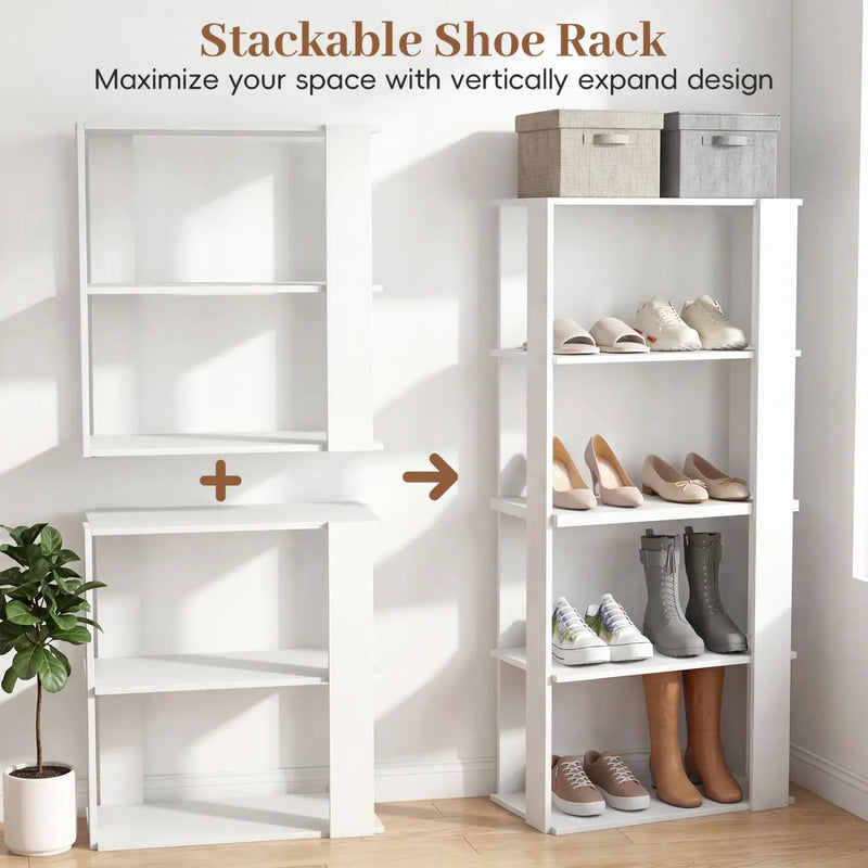 3-Tier Stackable Shoe Rack with Anti-Tip Design - White by DirectDeals