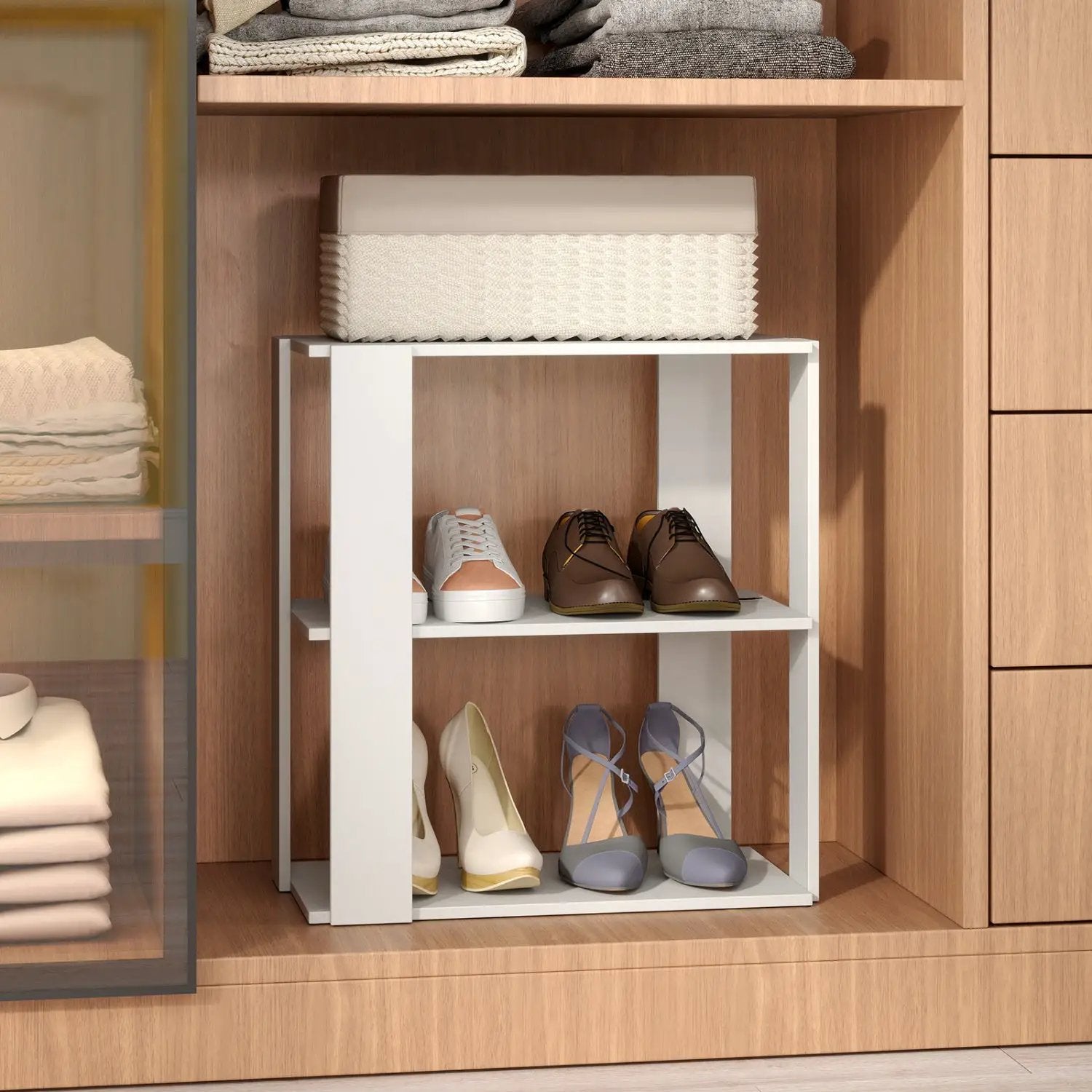 3-Tier Stackable Shoe Rack Set of 2 - White by DirectDeals