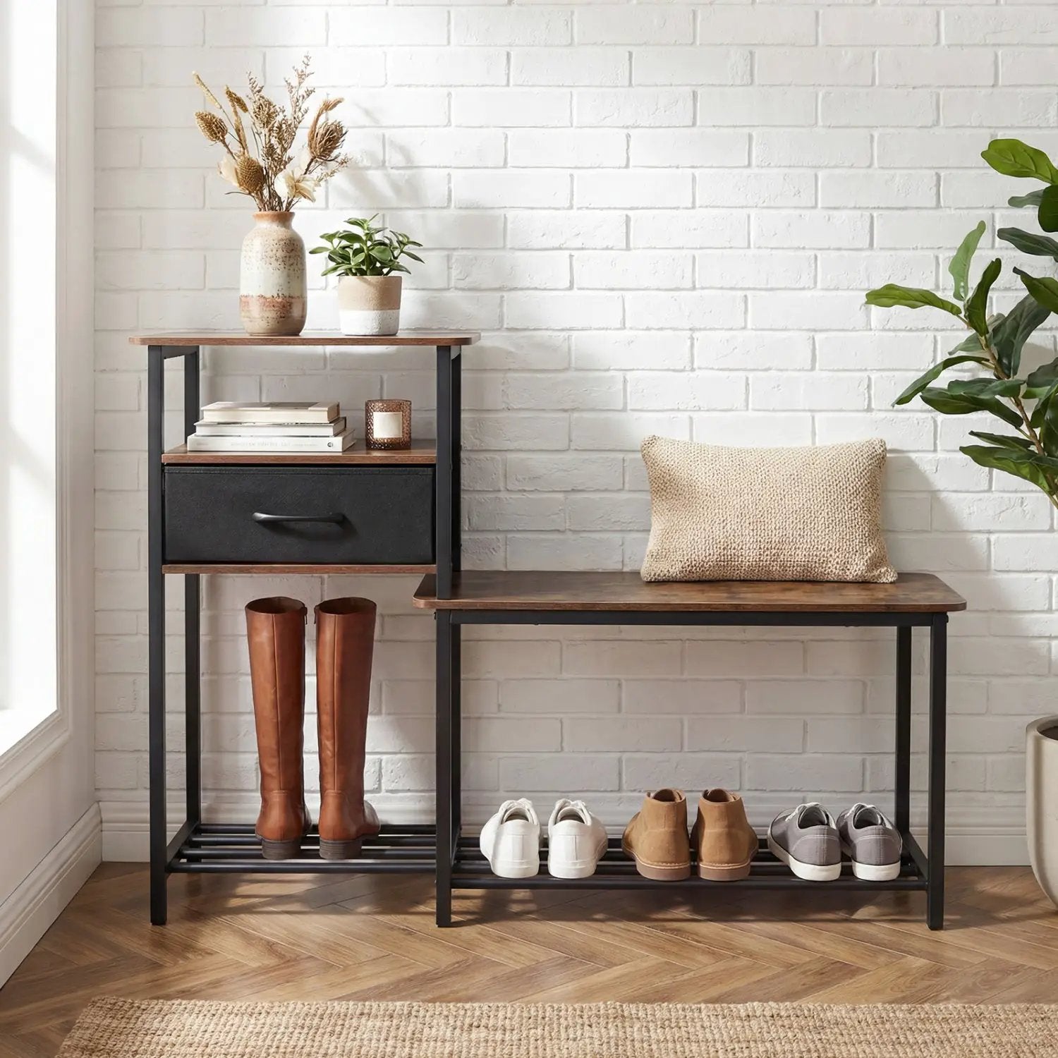 3-Tier Shoe Storage Bench with Drawer and Metal Frame by DirectDeals