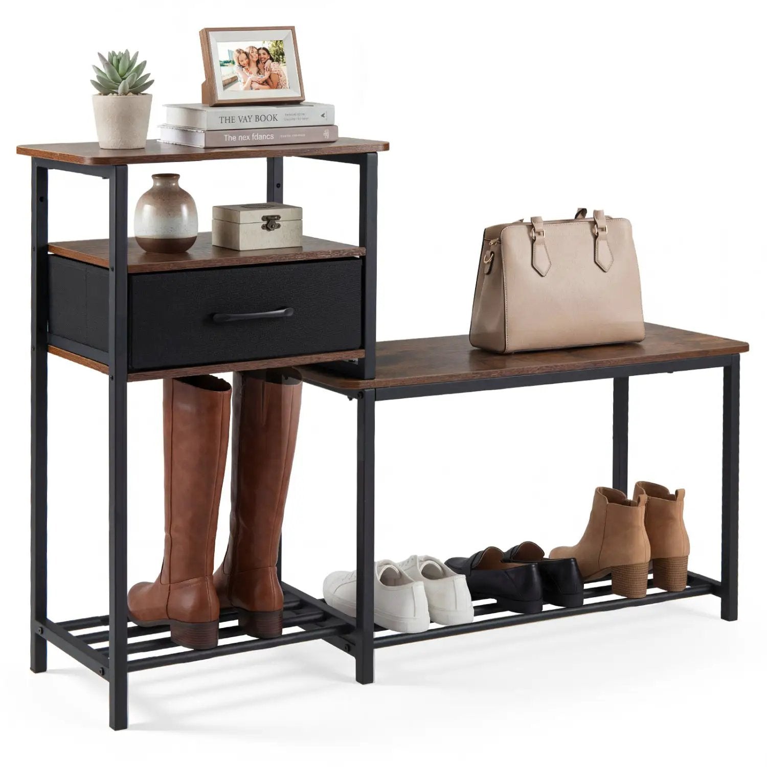 3-Tier Shoe Storage Bench with Drawer and Metal Frame by DirectDeals