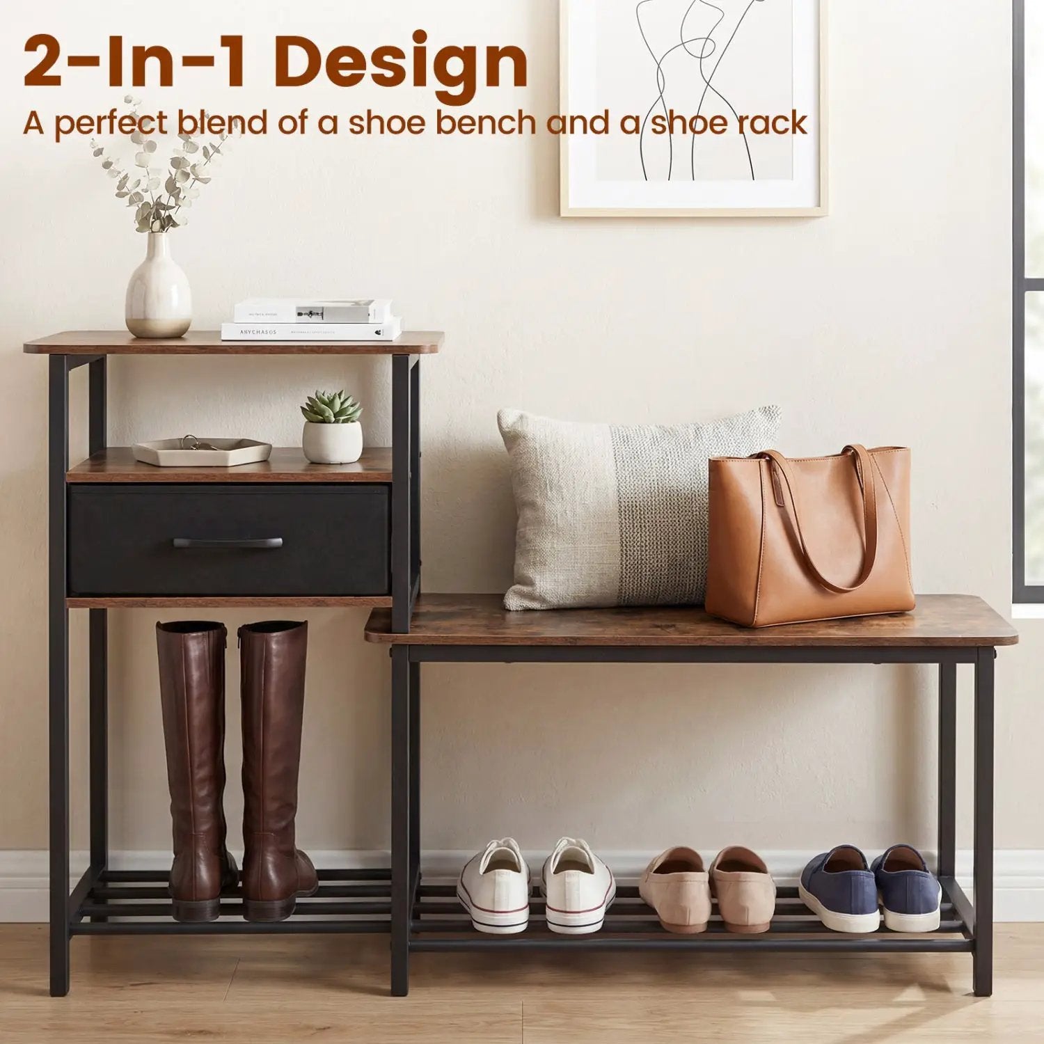 3-Tier Shoe Storage Bench with Drawer and Metal Frame by DirectDeals