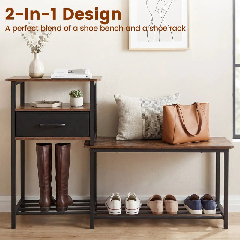3-Tier Shoe Storage Bench with Drawer and Metal Frame by DirectDeals