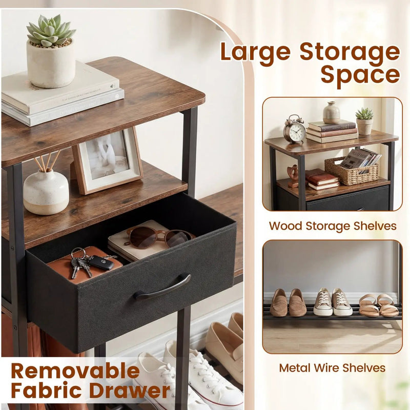 3-Tier Shoe Storage Bench with Drawer and Metal Frame by DirectDeals