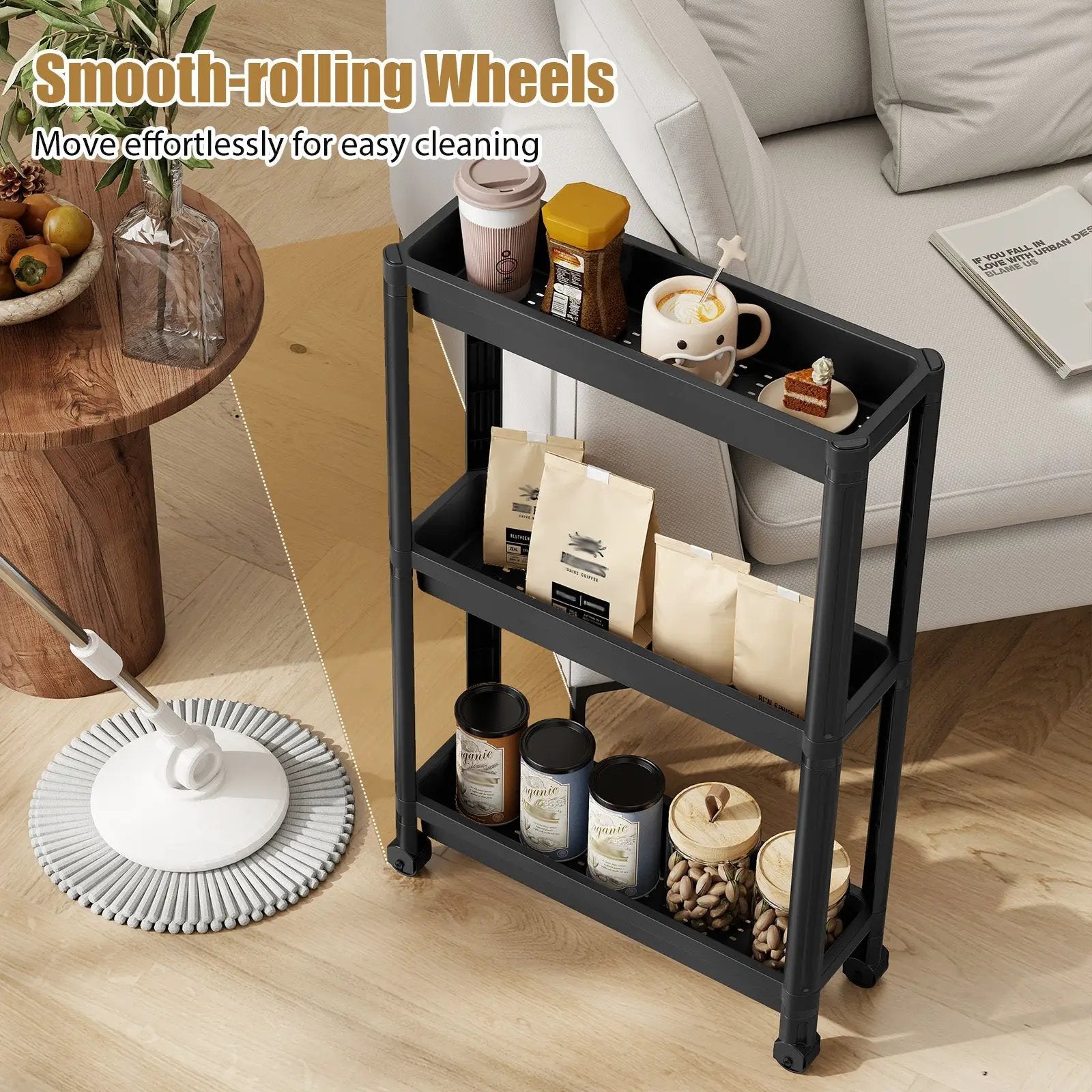 3-Tier Slim Rolling Storage Cart 2-Pack Mobile Bathroom Organizer with Wheels by DirectDeals