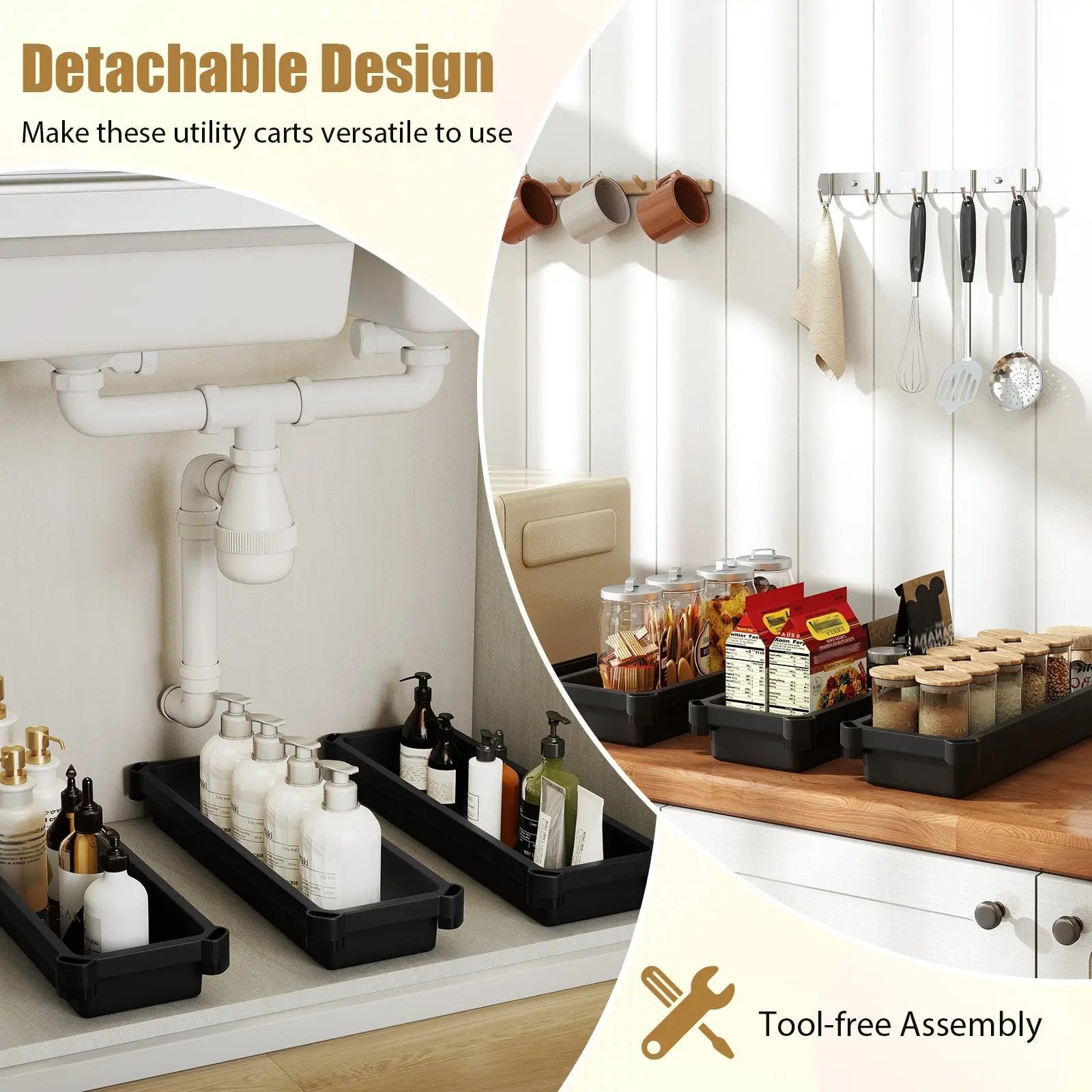 3-Tier Slim Rolling Storage Cart 2-Pack Mobile Bathroom Organizer with Wheels by DirectDeals