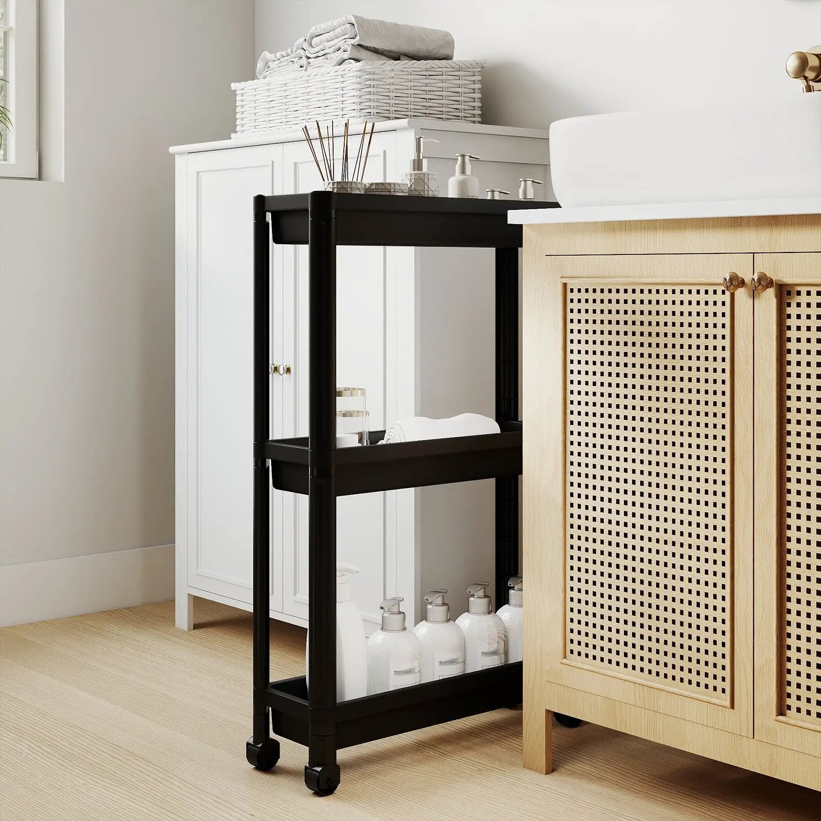 3-Tier Slim Rolling Storage Cart 2-Pack Mobile Bathroom Organizer with Wheels by DirectDeals