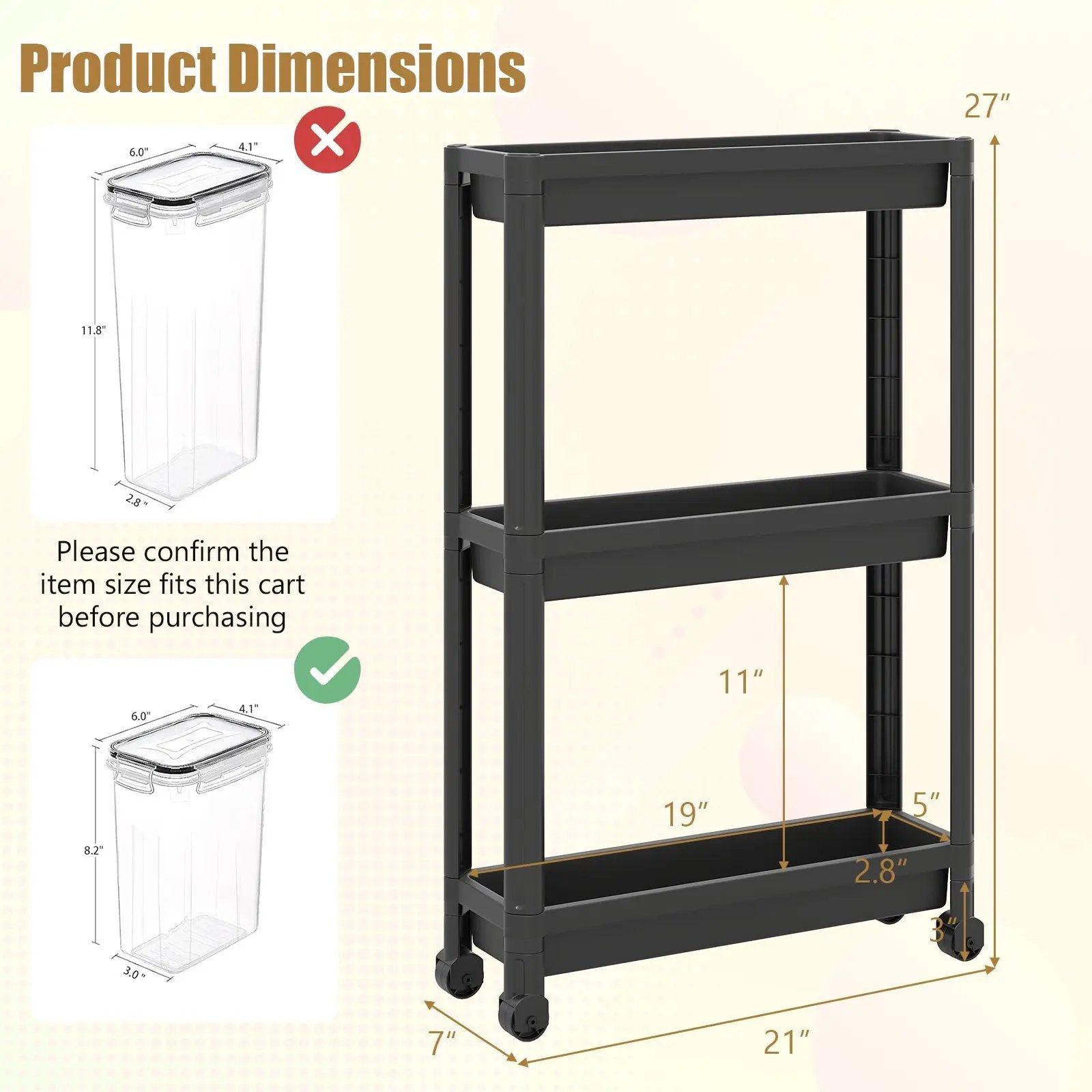 3-Tier Slim Rolling Storage Cart 2-Pack Mobile Bathroom Organizer with Wheels by DirectDeals