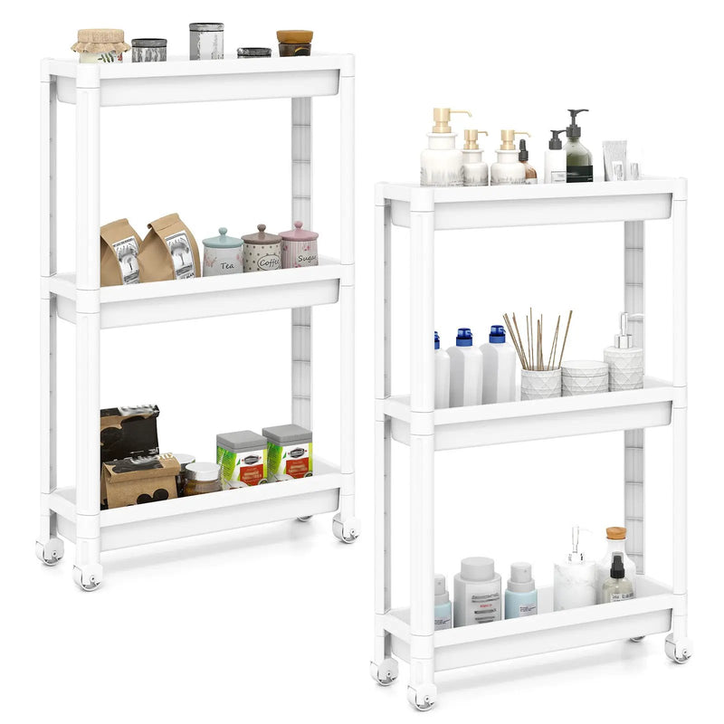 3-Tier Slim Rolling Storage Cart 2-Pack Mobile Bathroom Organizer with Wheels by DirectDeals