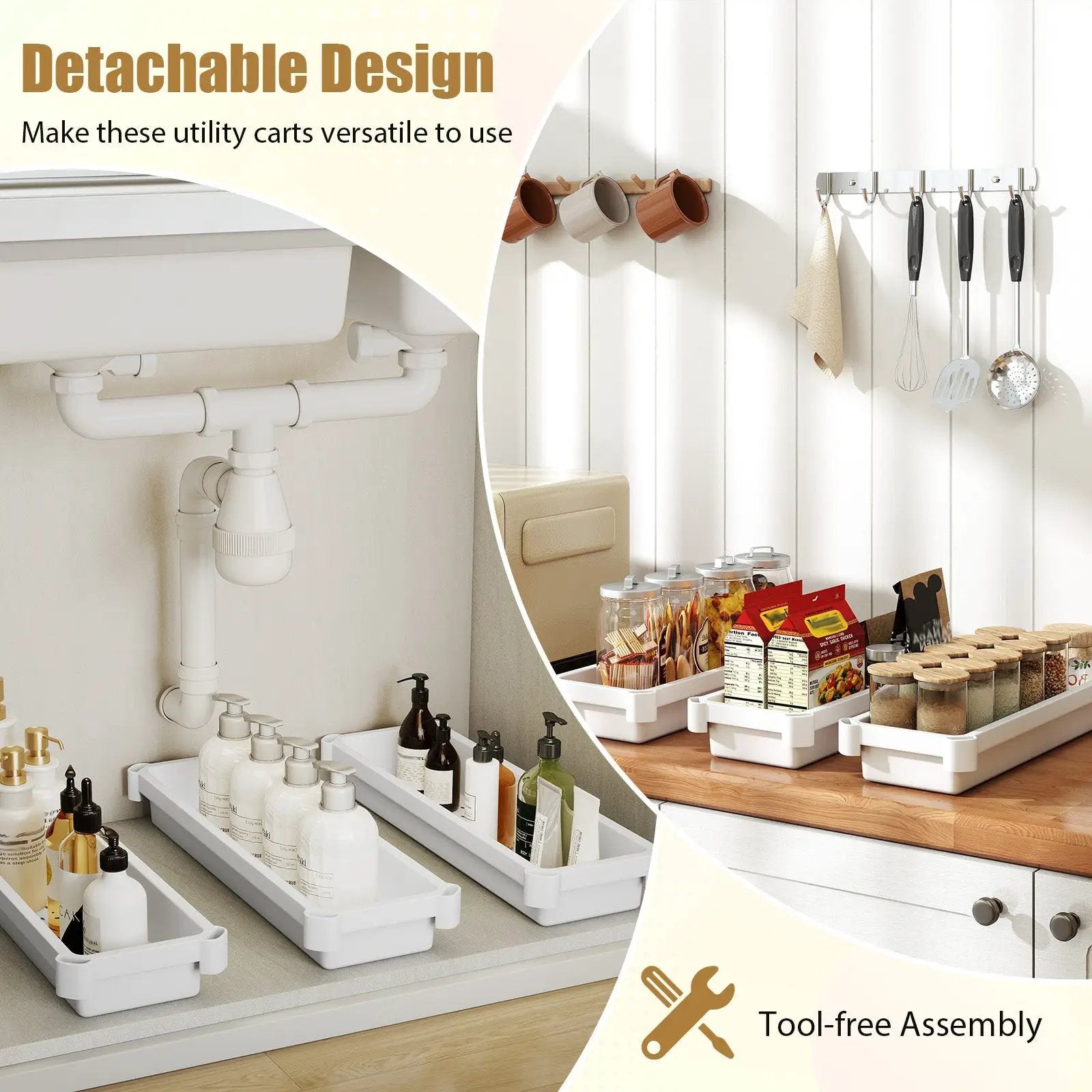 3-Tier Slim Rolling Storage Cart 2-Pack Mobile Bathroom Organizer with Wheels by DirectDeals