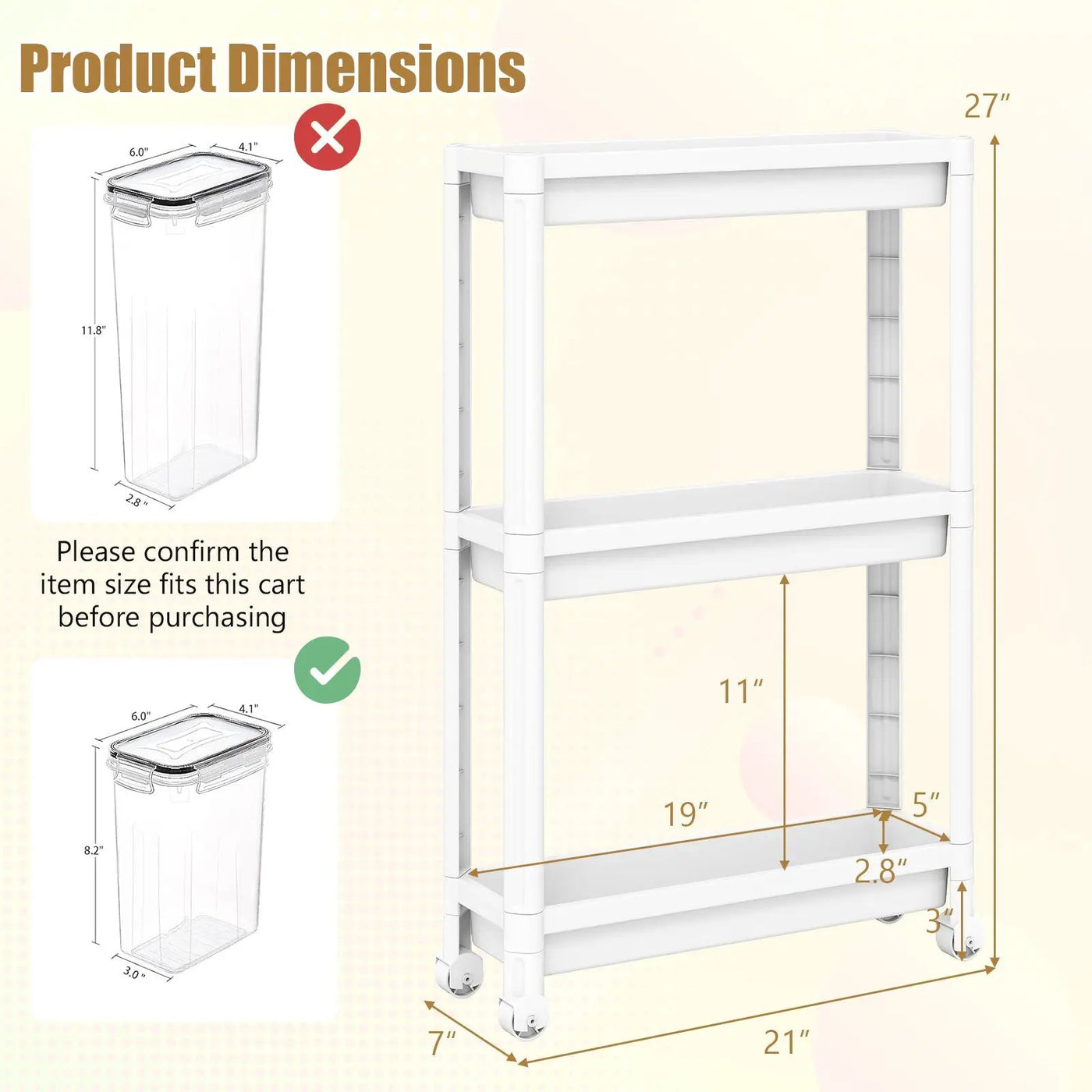 3-Tier Slim Rolling Storage Cart 2-Pack Mobile Bathroom Organizer with Wheels by DirectDeals