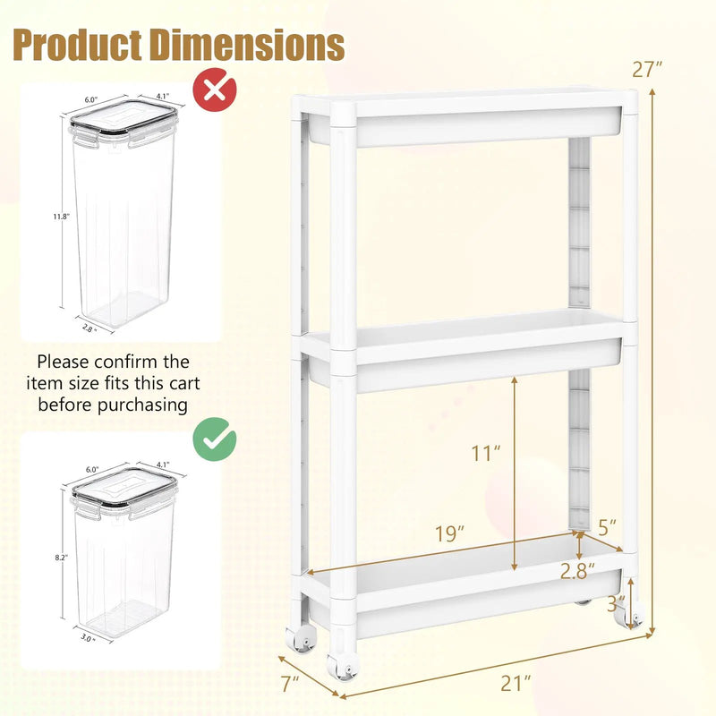 3-Tier Slim Rolling Storage Cart 2-Pack Mobile Bathroom Organizer with Wheels by DirectDeals
