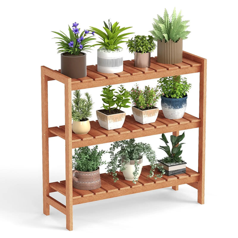 3-Tier Solid Wood Plant Stand with Slatted Shelves by DirectDeals
