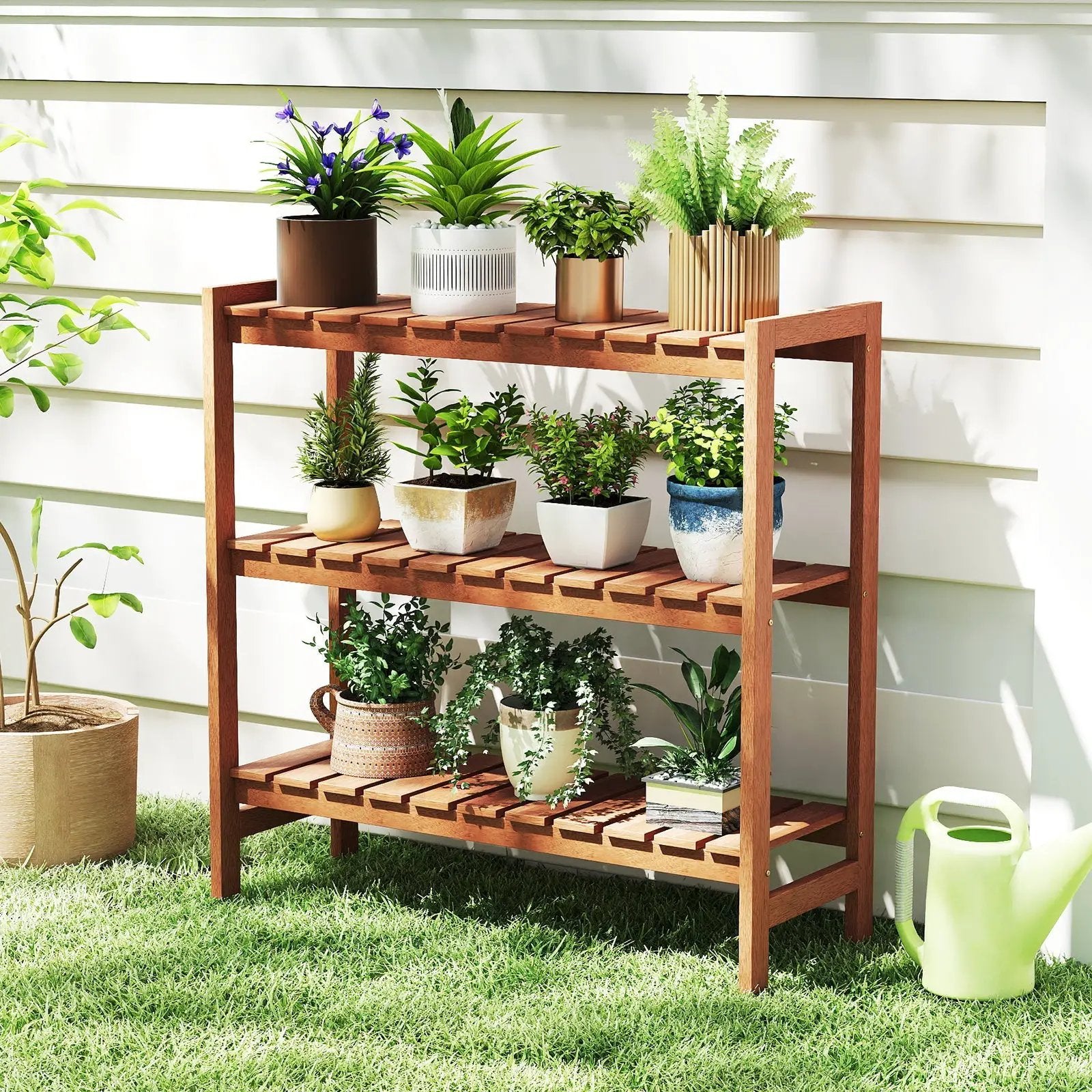 3-Tier Solid Wood Plant Stand with Slatted Shelves by DirectDeals