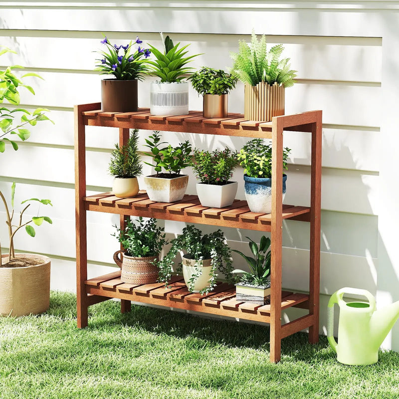 3-Tier Solid Wood Plant Stand with Slatted Shelves by DirectDeals