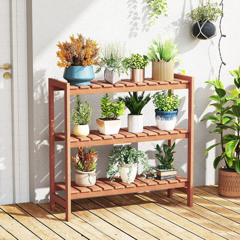3-Tier Solid Wood Plant Stand with Slatted Shelves by DirectDeals