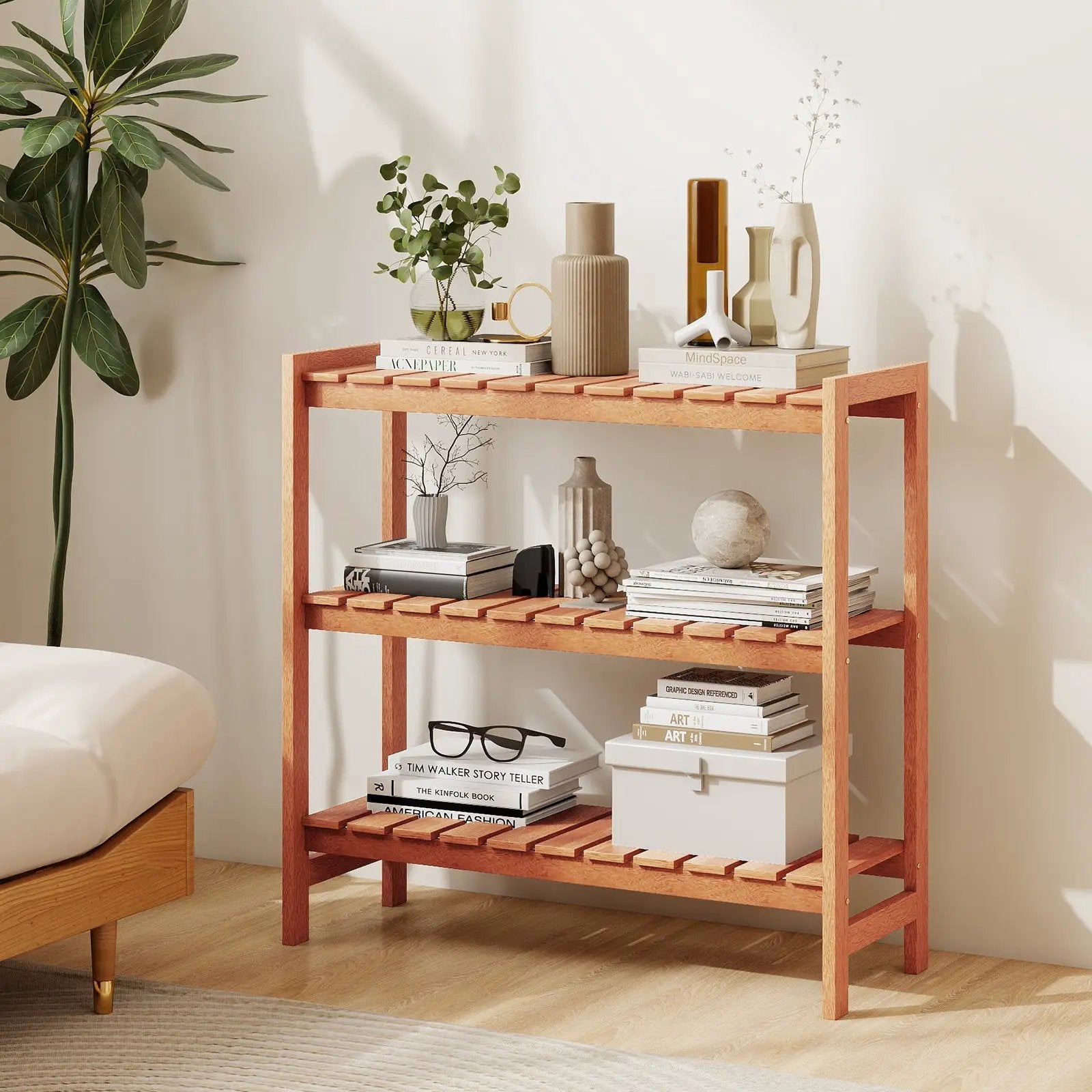 3-Tier Solid Wood Plant Stand with Slatted Shelves by DirectDeals