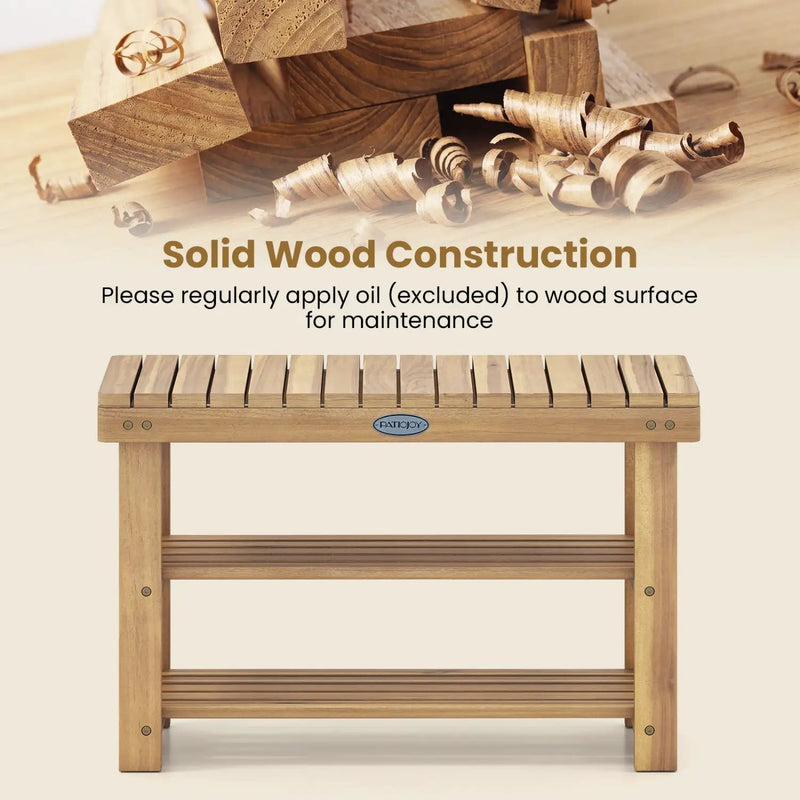 3-Tier Solid Wood Shoe Rack Bench with Slatted Shelves by DirectDeals