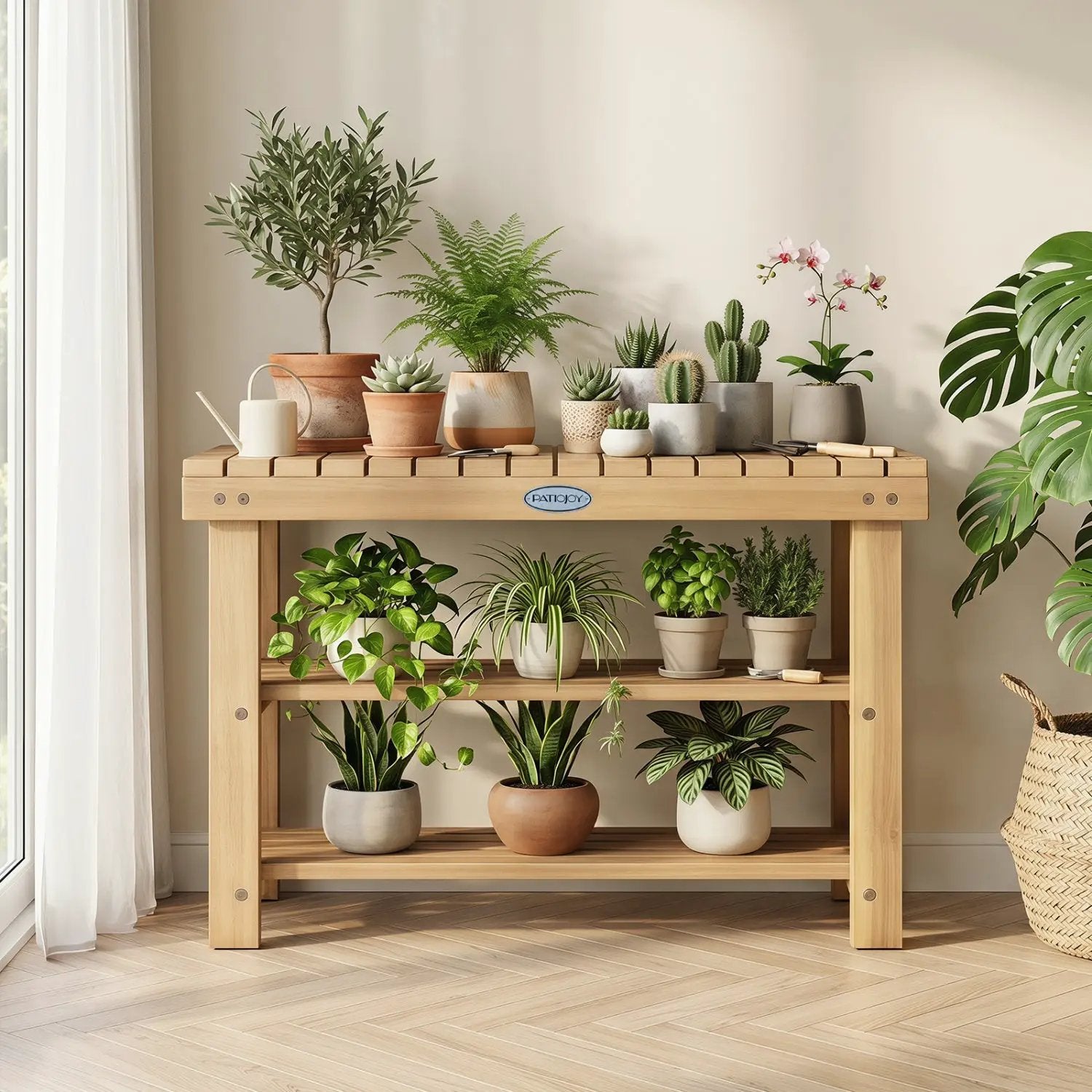3-Tier Solid Wood Shoe Rack Bench with Slatted Shelves by DirectDeals