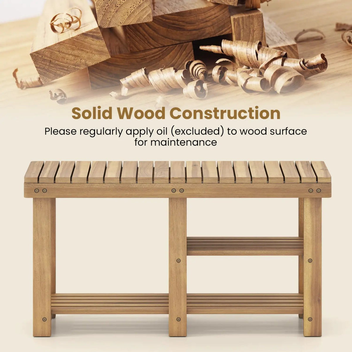 3-Tier Solid Wood Shoe Rack Bench with Slatted Shelves by DirectDeals