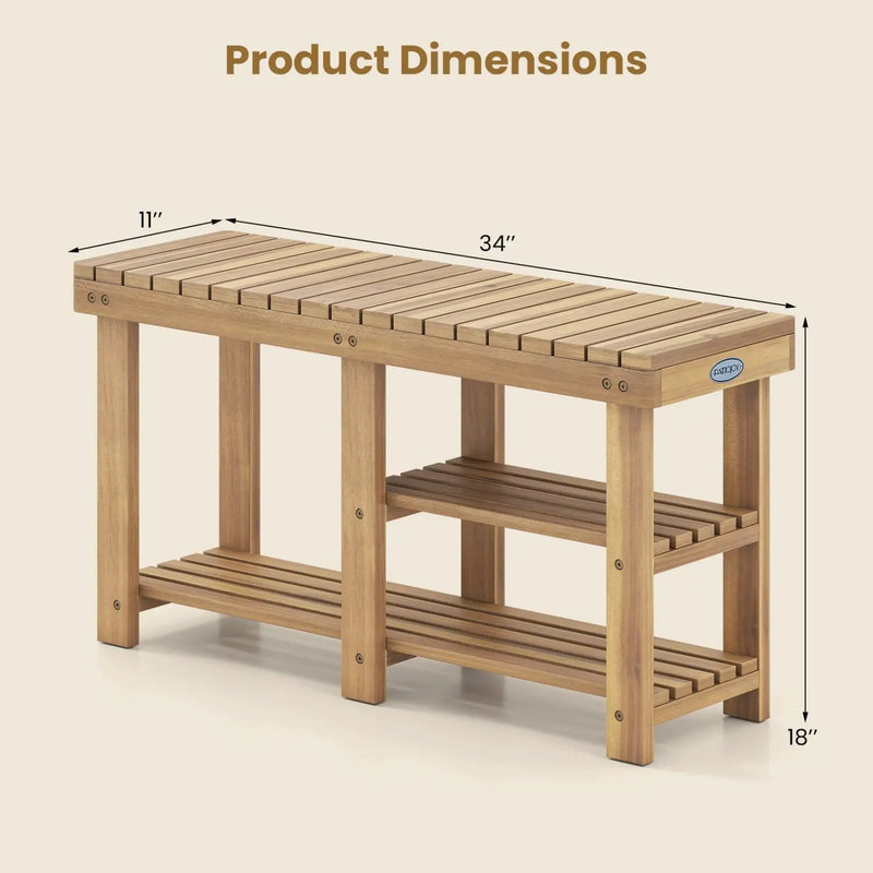 3-Tier Solid Wood Shoe Rack Bench with Slatted Shelves by DirectDeals