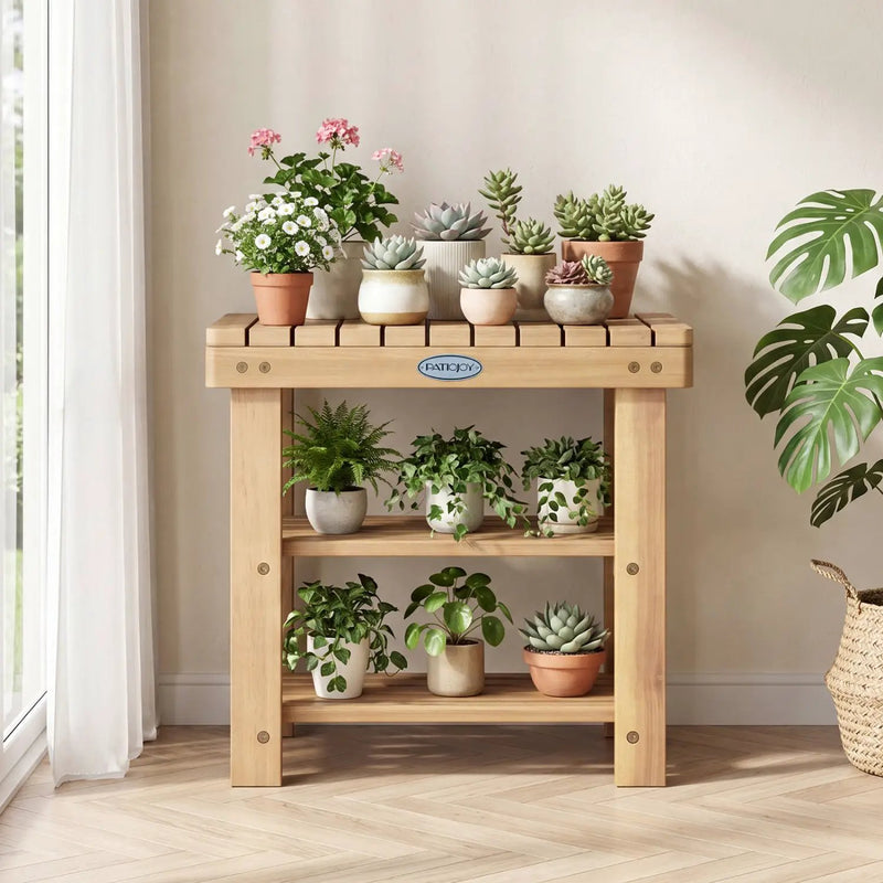3-Tier Solid Wood Shoe Rack Bench with Slatted Shelves by DirectDeals