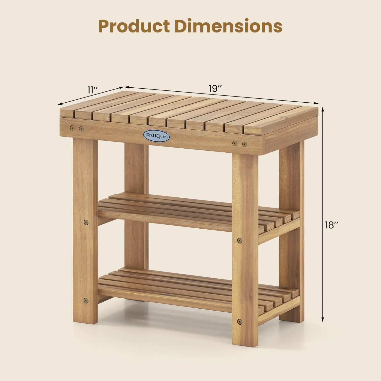 3-Tier Solid Wood Shoe Rack Bench with Slatted Shelves by DirectDeals