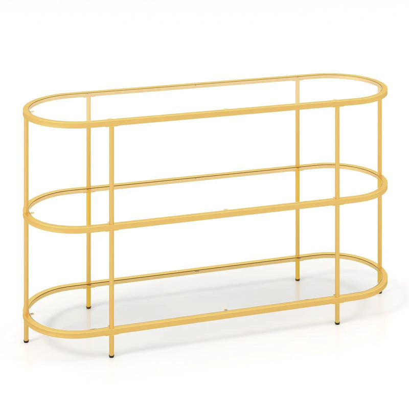 3 Tier TV Stand Console Table with Tempered Glass Shelves for Living Room-Golden by DirectDeals