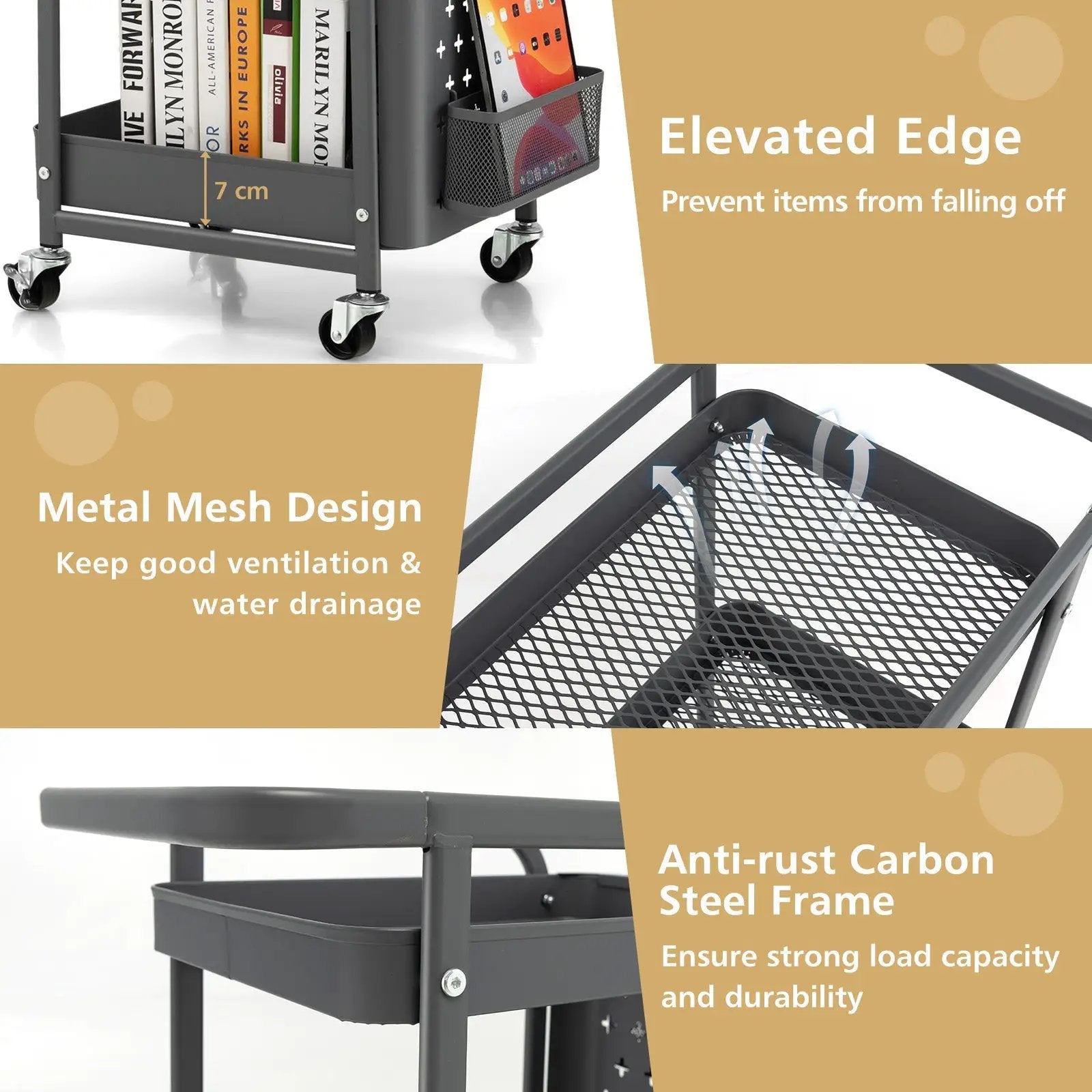 3-Tier Utility Storage Cart with DIY Pegboard Baskets by DirectDeals