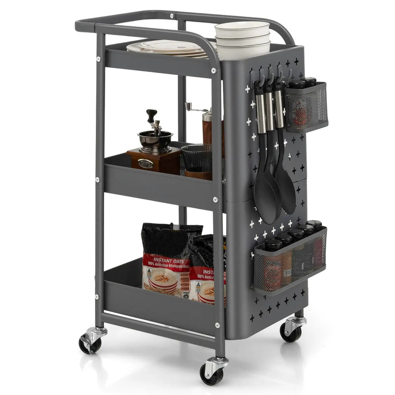 3-Tier Utility Storage Cart with DIY Pegboard Baskets by DirectDeals