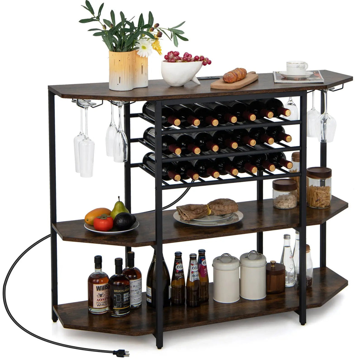 3-Tier Wine Bar Cabinet with Storage Shelves by DirectDeals