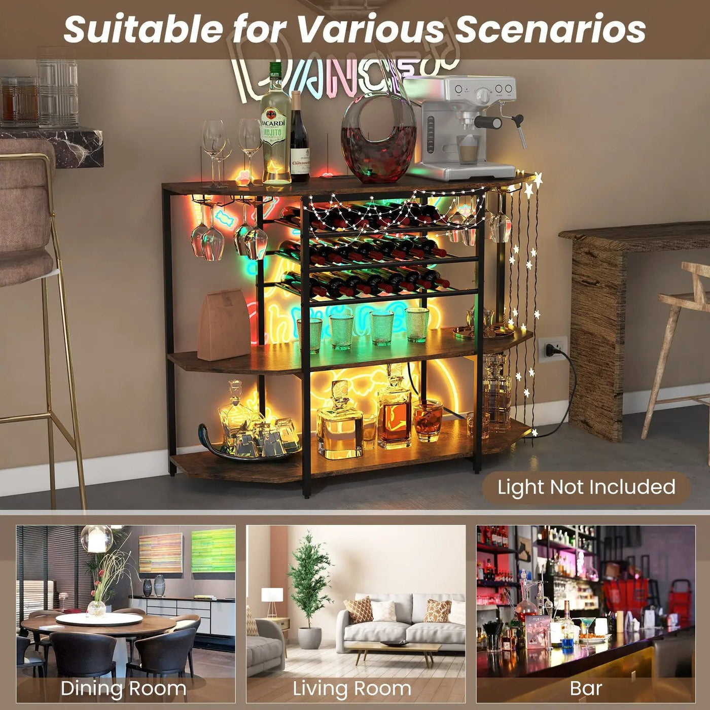 3-Tier Wine Bar Cabinet with Storage Shelves by DirectDeals