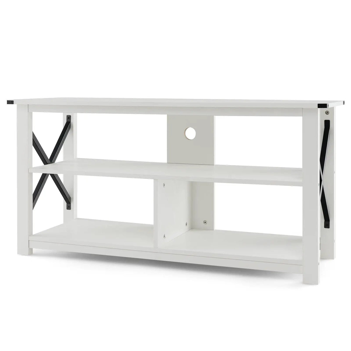 3 Tier Wood TV Stand for 55-Inch with Open Shelves and X-Shaped Frame by DirectDeals