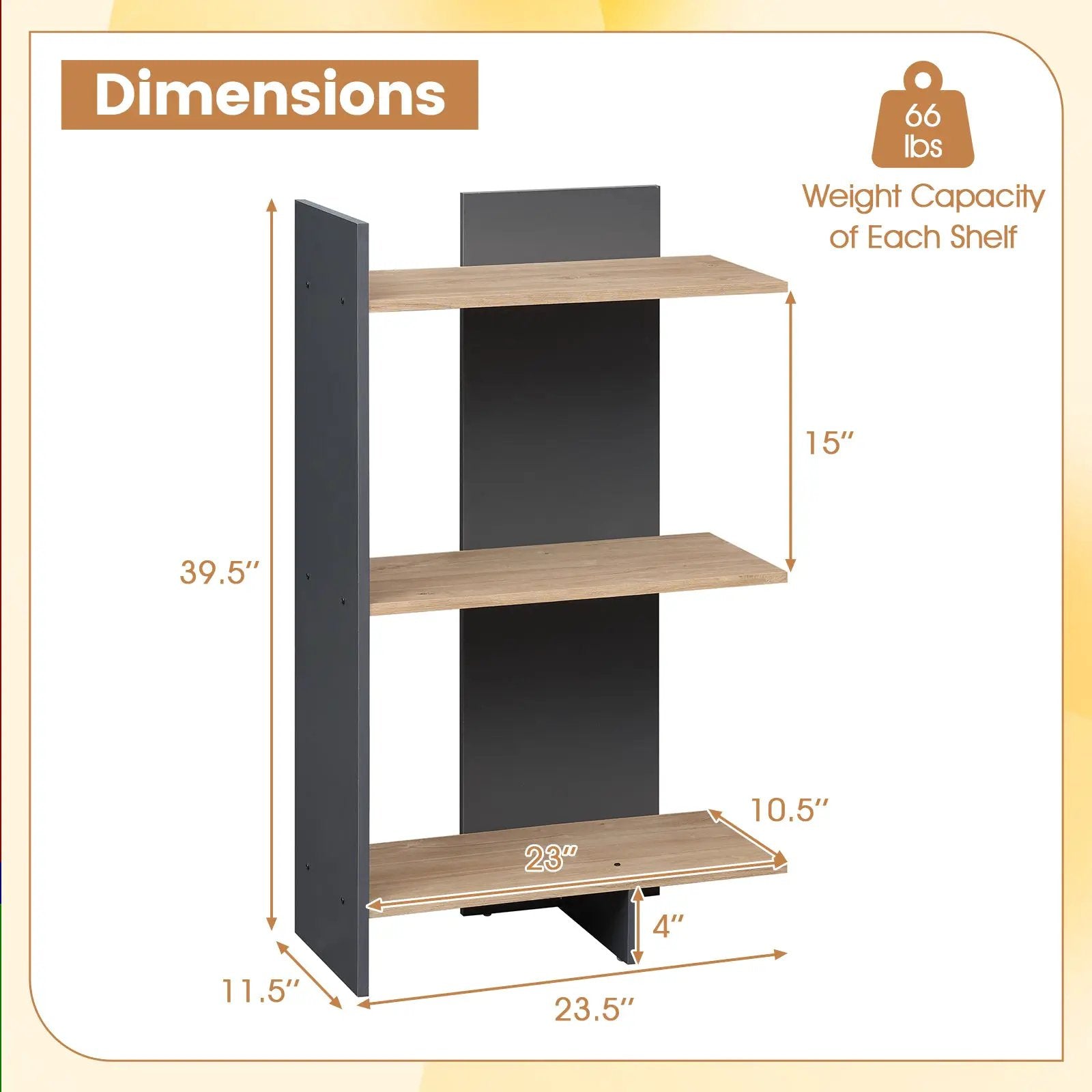 3 Tier Wooden Bookshelf with Anti-Tipping Kit by DirectDeals