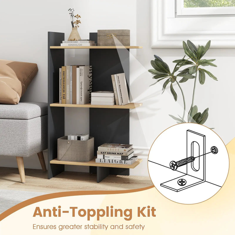 3 Tier Wooden Bookshelf with Anti-Tipping Kit by DirectDeals