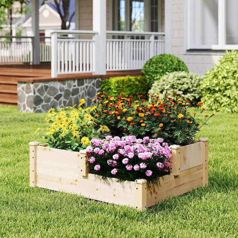 3-Tier Wooden Raised Garden Bed with Open-Ended Base-Natural by DirectDeals