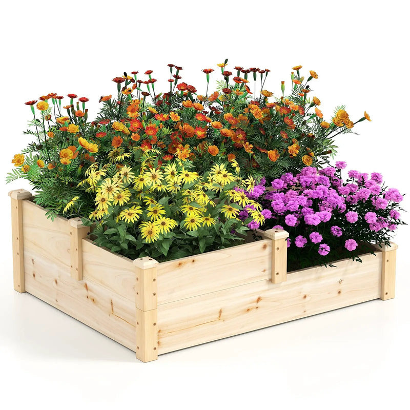3-Tier Wooden Raised Garden Bed with Open-Ended Base-Natural by DirectDeals