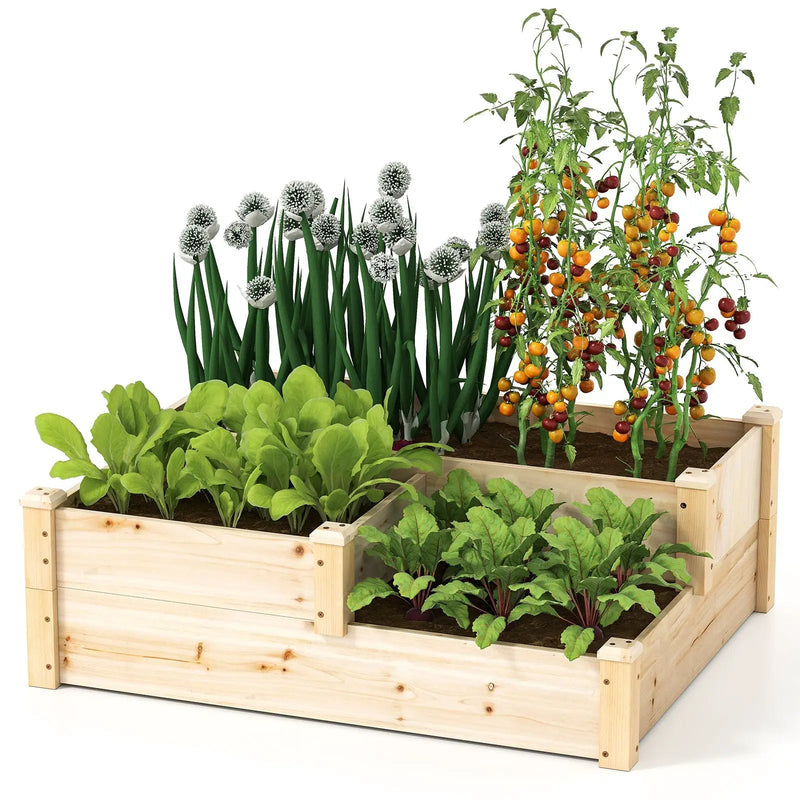 3-Tier Wooden Raised Garden Bed with Open-Ended Base-Natural by DirectDeals