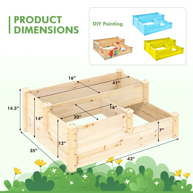 3-Tier Wooden Raised Garden Bed with Open-Ended Base-Natural by DirectDeals