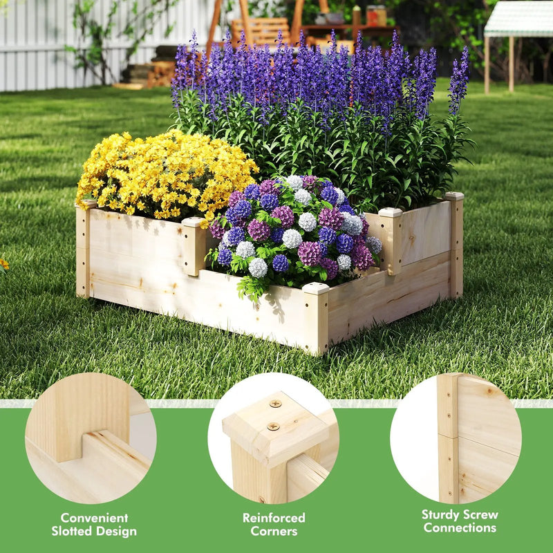 3-Tier Wooden Raised Garden Bed with Open-Ended Base-Natural by DirectDeals