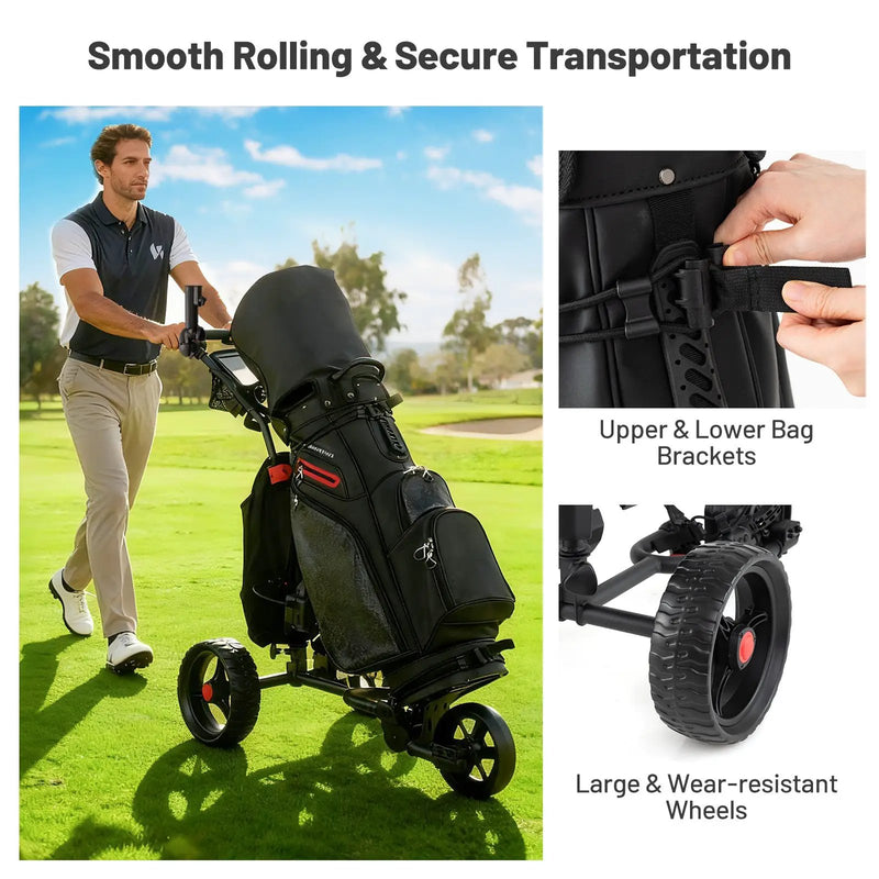3 Wheel Golf Bag Cart with Adjustable Handle and 9 Speed Settings by DirectDeals