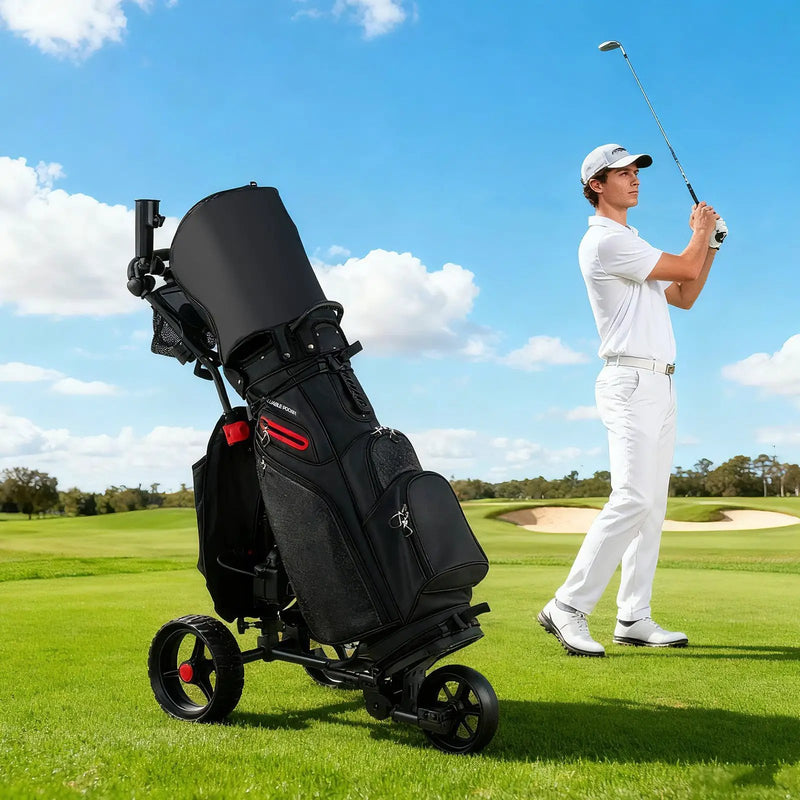 3 Wheel Golf Bag Cart with Adjustable Handle and 9 Speed Settings by DirectDeals