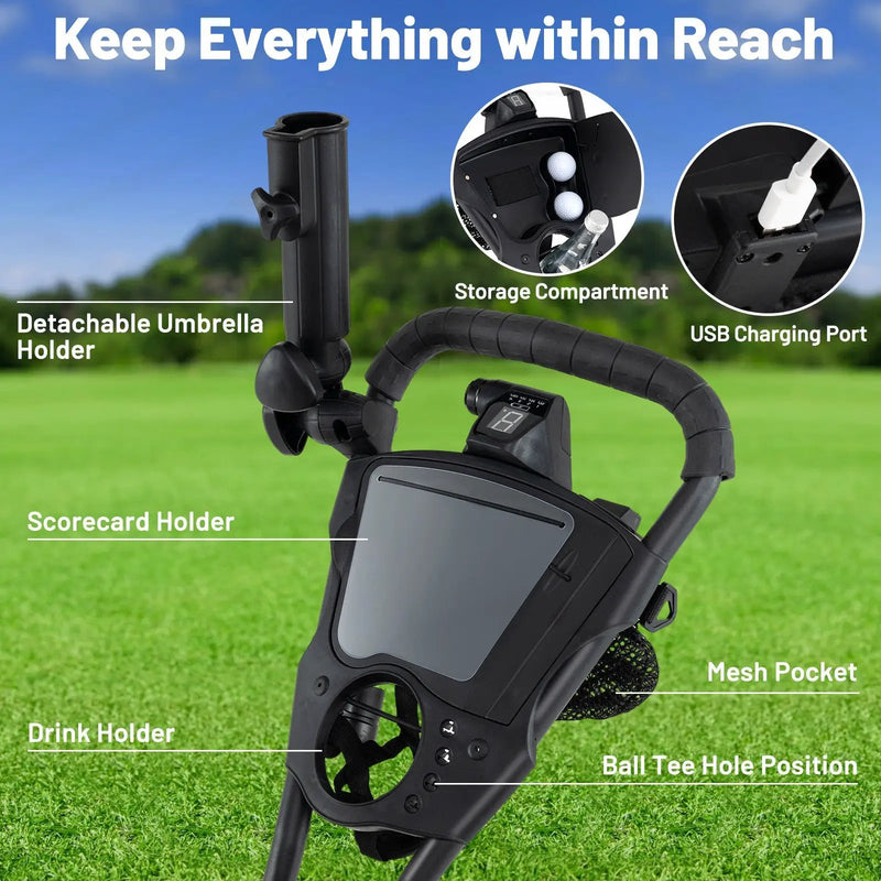 3 Wheel Golf Bag Cart with Adjustable Handle and 9 Speed Settings by DirectDeals