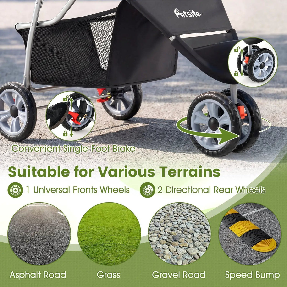 3 Wheel Pet Stroller for Small Dogs Cats up to 33 LBS by DirectDeals