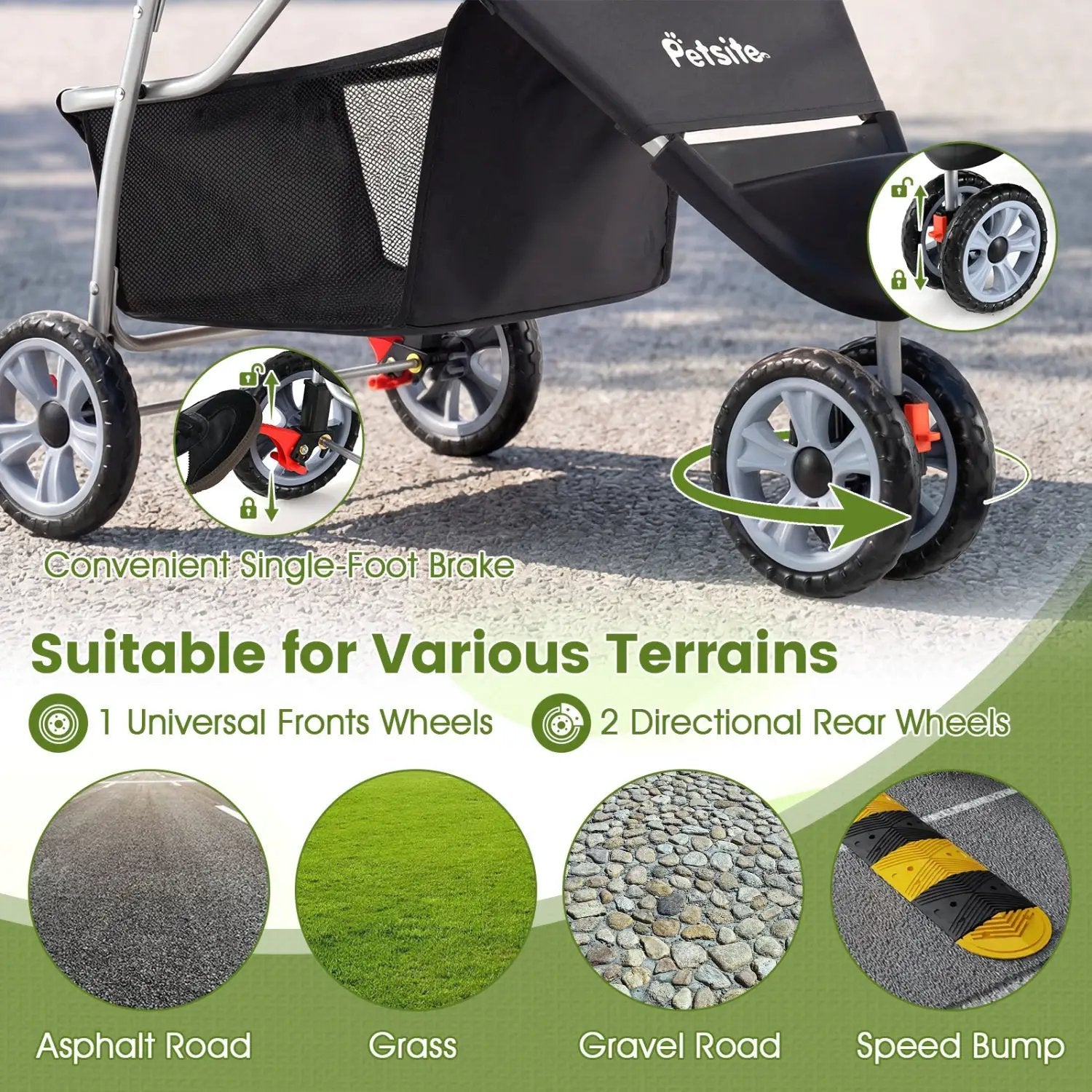 3 Wheel Pet Stroller for Small Dogs Cats up to 33 LBS by DirectDeals