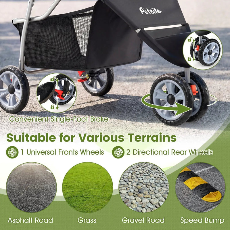 3 Wheel Pet Stroller for Small Dogs Cats up to 33 LBS by DirectDeals