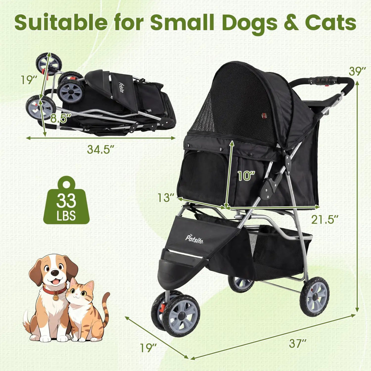 3 Wheel Pet Stroller for Small Dogs Cats up to 33 LBS by DirectDeals
