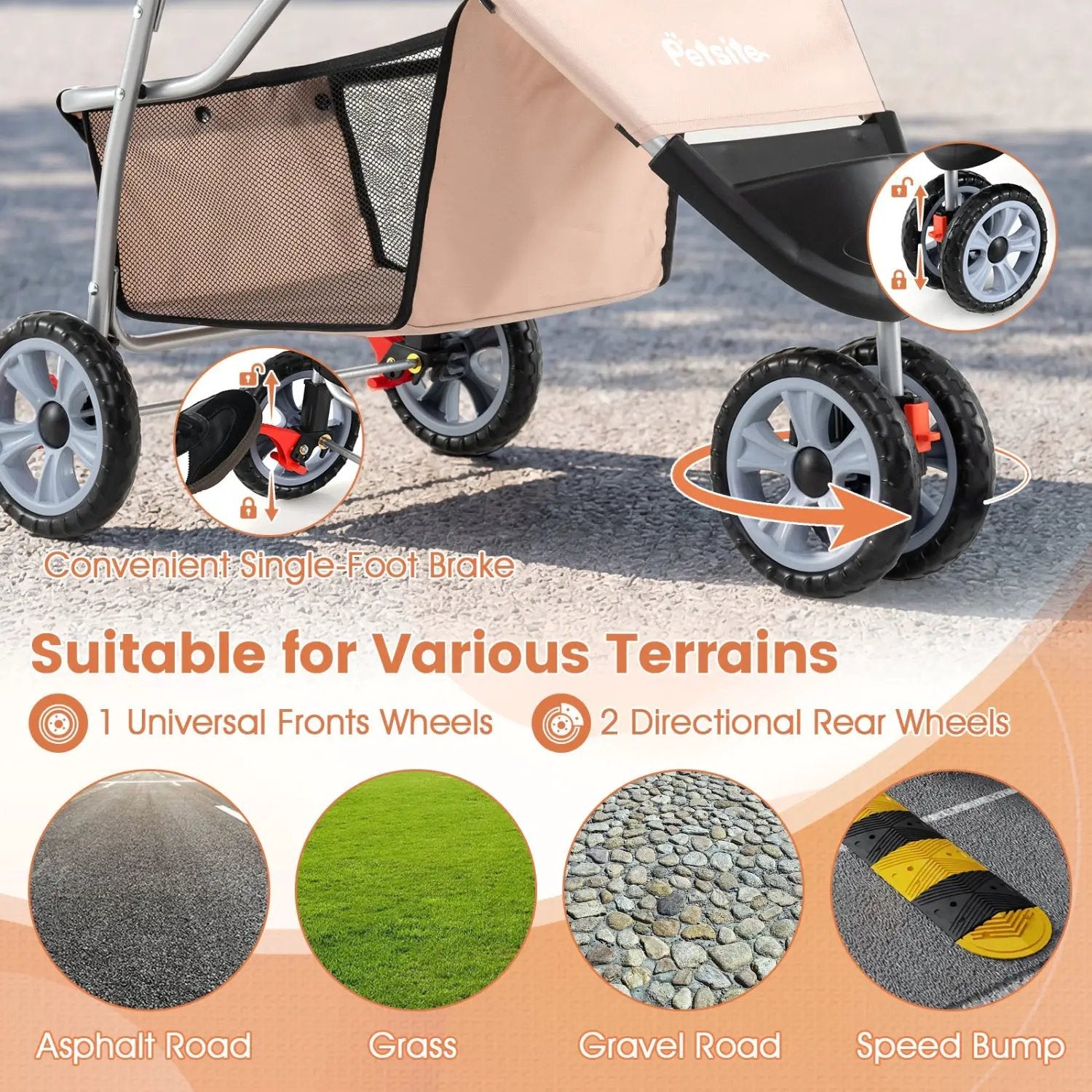 3 Wheel Pet Stroller for Small Dogs Cats up to 33 LBS by DirectDeals