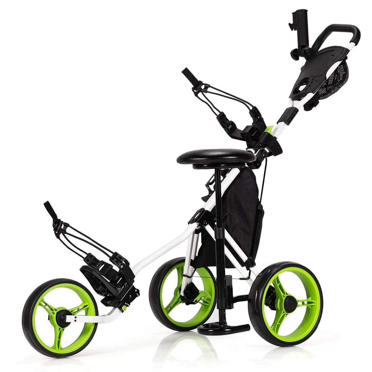 3 Wheels Folding Golf Push Cart with Seat Scoreboard and Adjustable Handle by DirectDeals